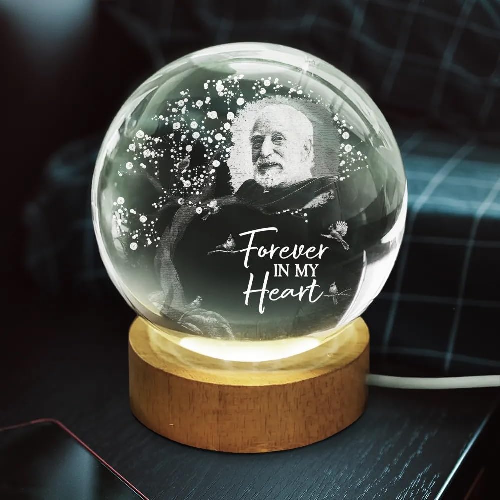 Personalized Crystal Globe Lamp - Memorial Keepsake with Photo, Sympathy Gift of Remembrance, Holiday Home Decoration - Custom Photo When You Miss Me