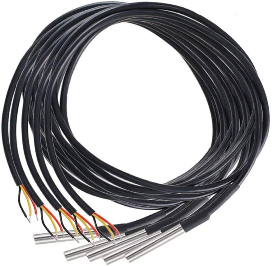 HiLetgo 5pcs DS18B20 Temperature Sensor Temperature Probe Stainless Steel Package Waterproof 1M