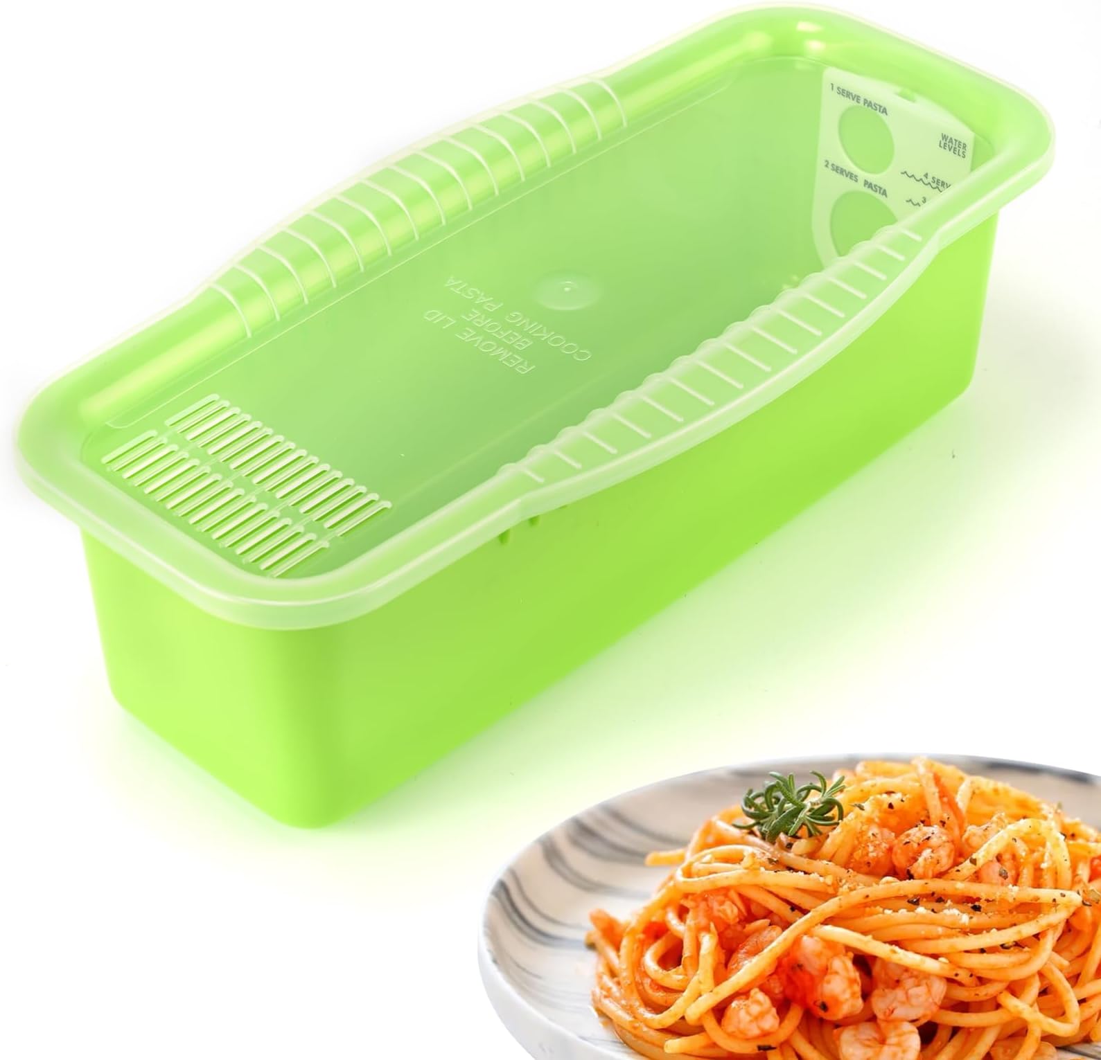 Microwave Pasta Cooker with Strainer Lid- Quickly Spaghetti Cooker- No Sticking or Waiting For Boil- Perfect Make Pasta Every Time- For Dorm, Kitchen or Office, Green