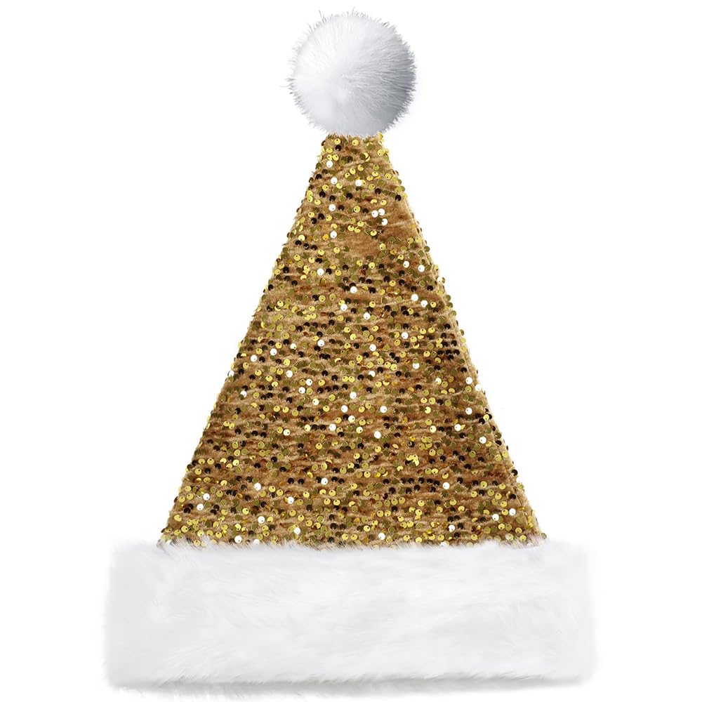 Lifenanny Santa Hat Christmas Hat with Shiny Sequins for Adults Soft Christmas New Year Festive Party Supplies Gifts
