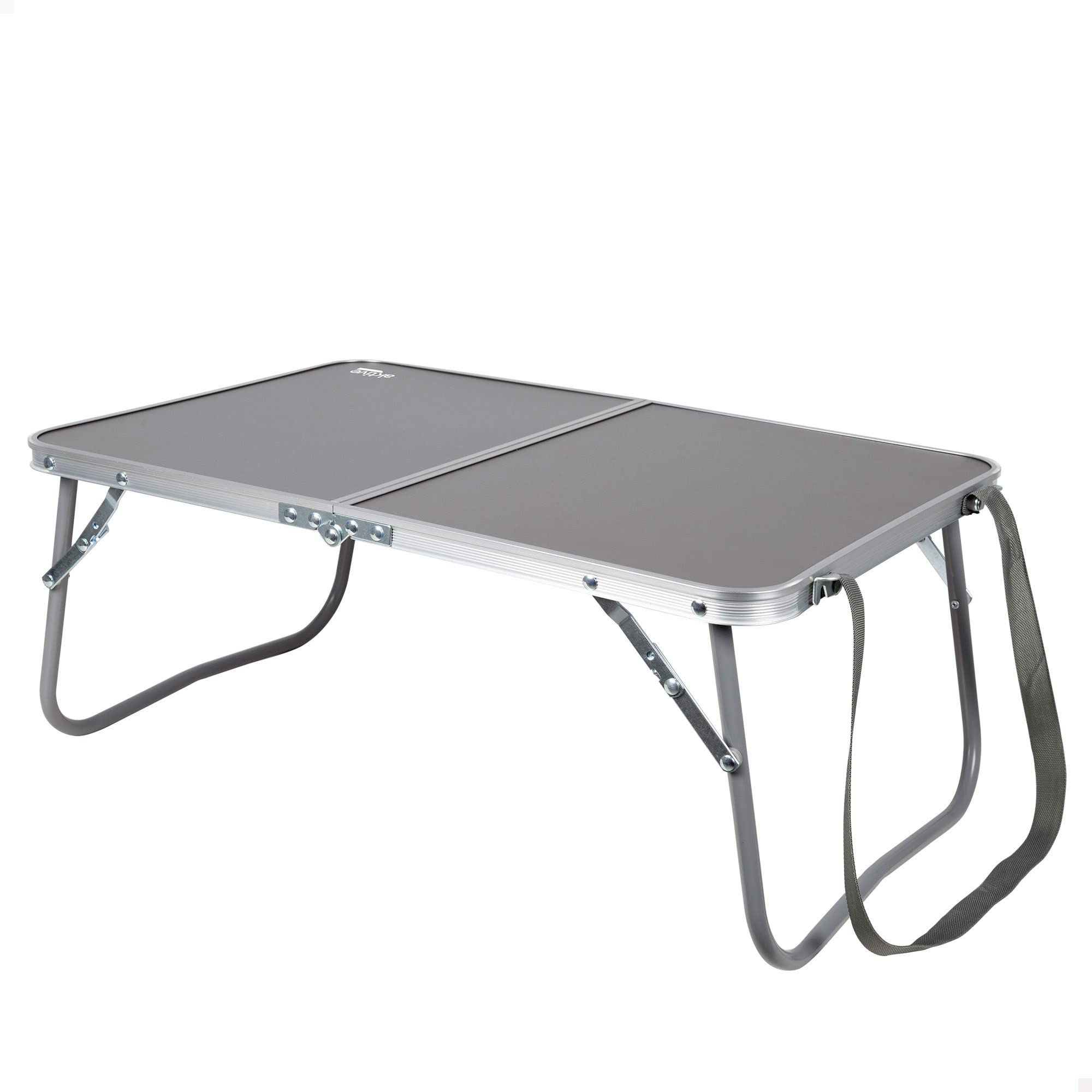 AKTIVE Folding Coffee Table, 60 x 40 x 25 cm, Anthracite, with Safety Lock, Aluminium Frame, MDF Wood Board, Supports 20 kg, Handle and Carrying Strap, Camping and Beach Accessories (63015)