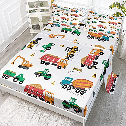 Cvhouse Tractor Bed Set Sheets Twin Size,Excavator Tractor Bedding Sets For Boys Kids Teens,Truck Tractor Fitted Sheet Sets,1 Flat Sheet & 1 Fitted Sheet With 2 Pillow Cases - 4 Pieces #TOP1