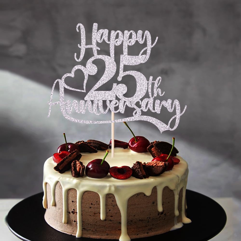 Kaoenla Happy 25th Anniversary Cake Topper - Silver Wedding Party