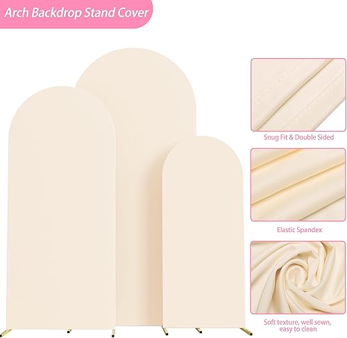 Miniatura 3 de Putros - Juego de 3 fundas de elastano para arco de boda, funda ajustada para decoración de telón de fondo para fiestas, color beige, 4 pies, 5
