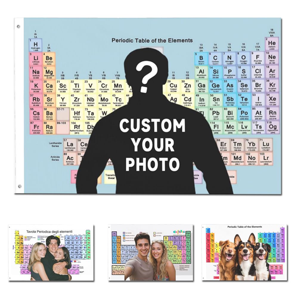 Custom Periodic Table Flag, Personalized Chemistry Science Banner, Customizable with Your Photo Text Logo, Wall Decor for College Dorm & Bedroom