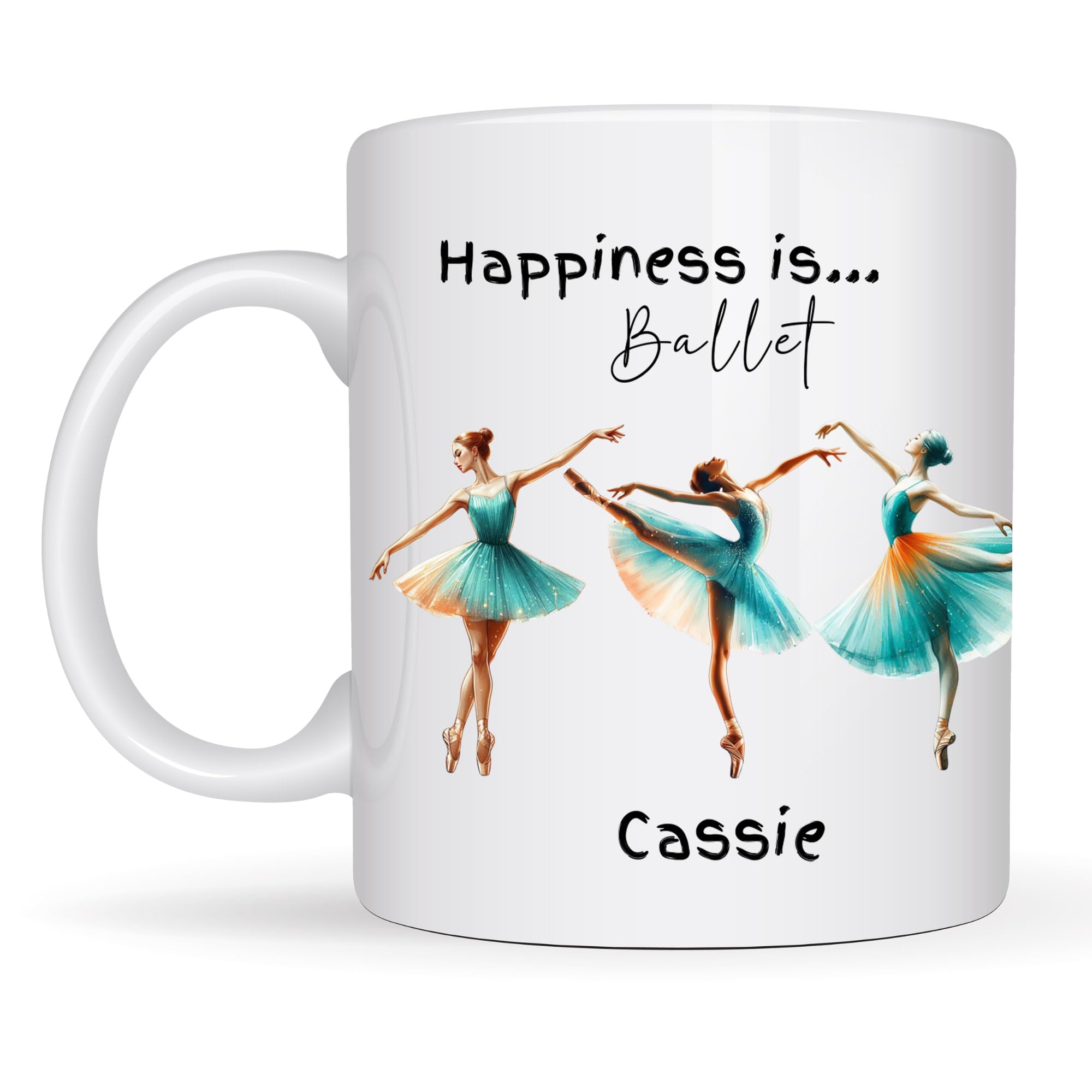 Happiness is Ballet Personalised Mug โ Custom Ballet Dancer Gift โ Elegant Ballet Mug with Name โ Gift for Dancers, Dance Teachers & Ballet Lovers โ Birthday or Christmas Gift UK
