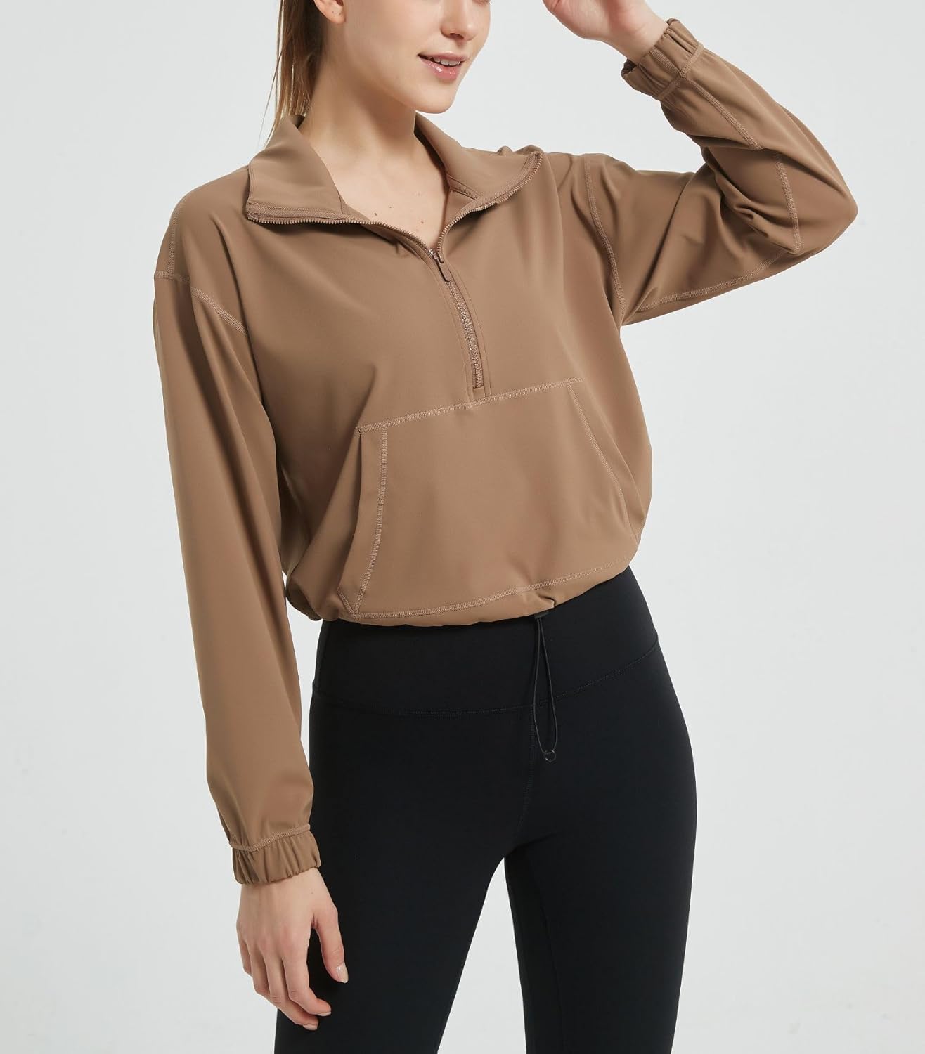 happlan Women's Half Zip Pullover Cropped Jackets Long Sleeve Athletic Running Yoga Workout Shirts for Women - Image 4