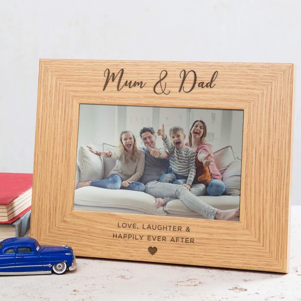 'Love Laughter And Happily Ever After' Engraved Anniversary Photo Frame - Mum And Dad Frame - Parents Anniversary - Wedding frame for Mother and Father - 6x4" Landscape Photo Frame