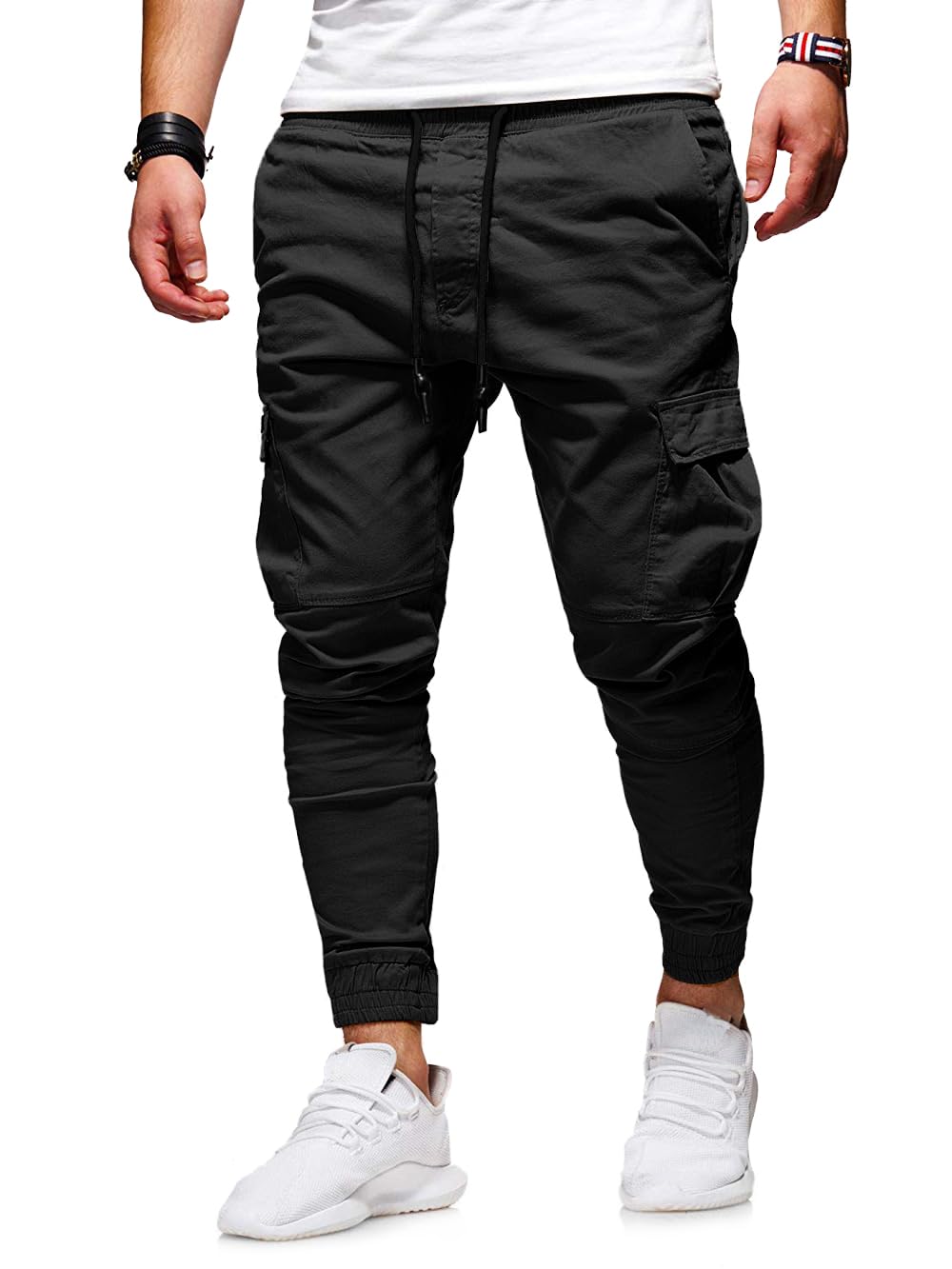 JACKETOWN Herren Hose Chino Cargo Hose Jogginghose Herren Cargohose Baumwolle Sporthose Casual Sweatpants Freizeithose Elastische Kordelzug Taille mit Taschen