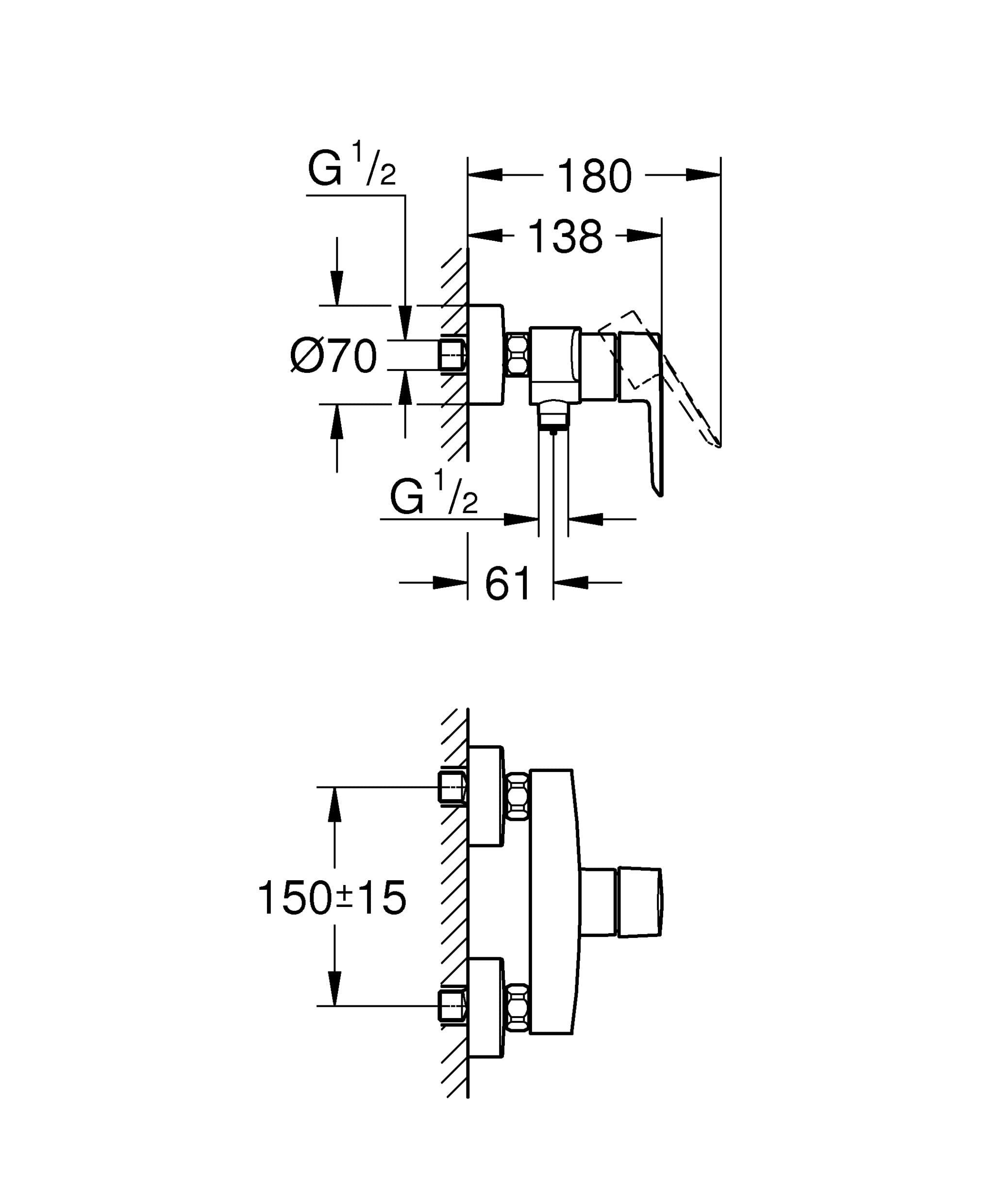 GROHE QuickFix Wave douchemengkraan HOH = 15 cm Chroom 32287001