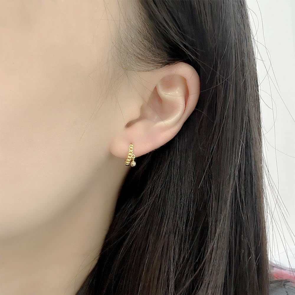 Cute Ball Small Hoop Earrings for Women Girls 925 Sterling Silver Hypoallergenic Tiny Chain Hoop Cartilage Piercing Cuff Wrap Earrings Dainty Birthday Christmas Holiday Jewelry Gifts for Nickel Free Ear 8mm Inner - Image 4