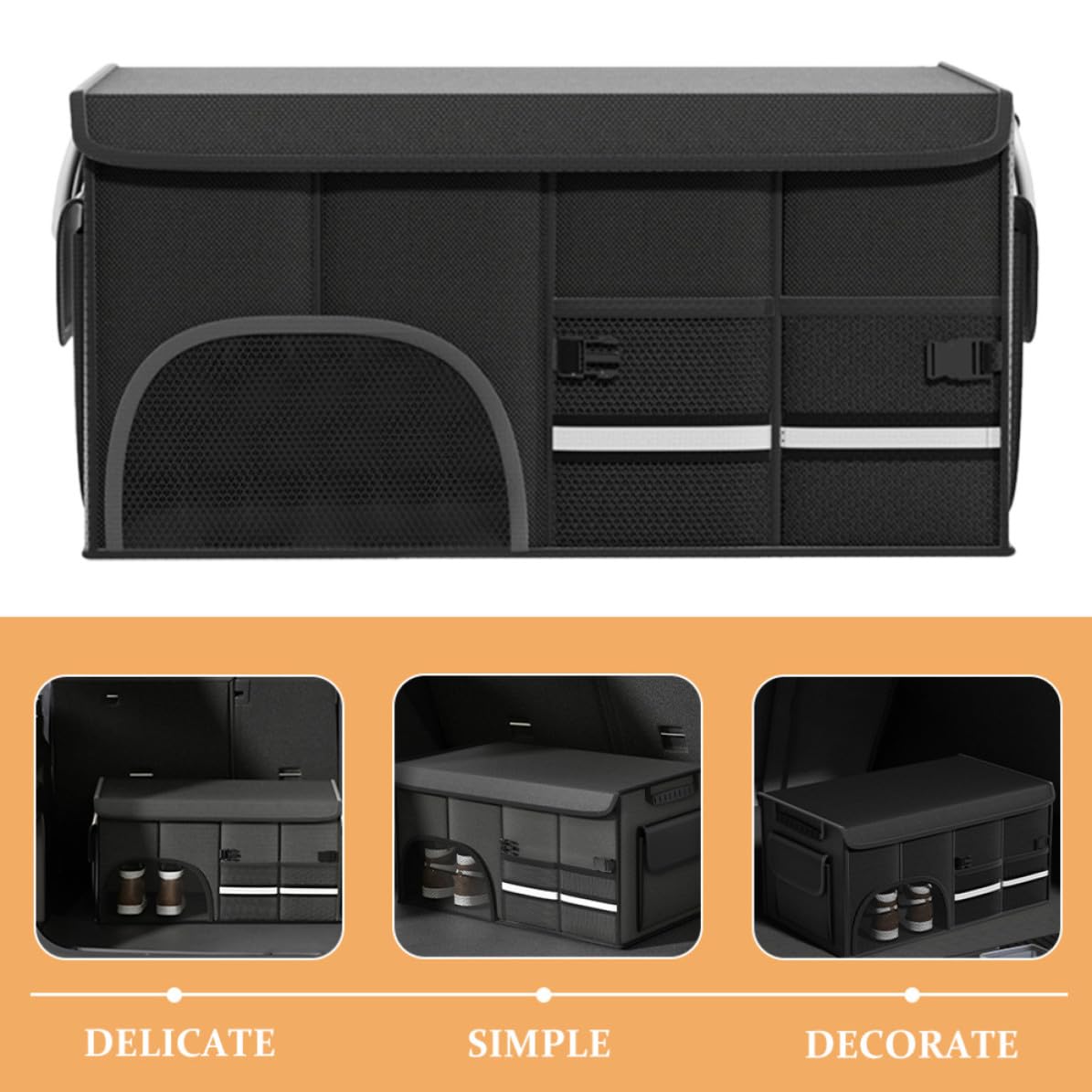 DECHOUS Organisateur de Coffre Pliable en Toile Oxford Noir Grosse Capacité
