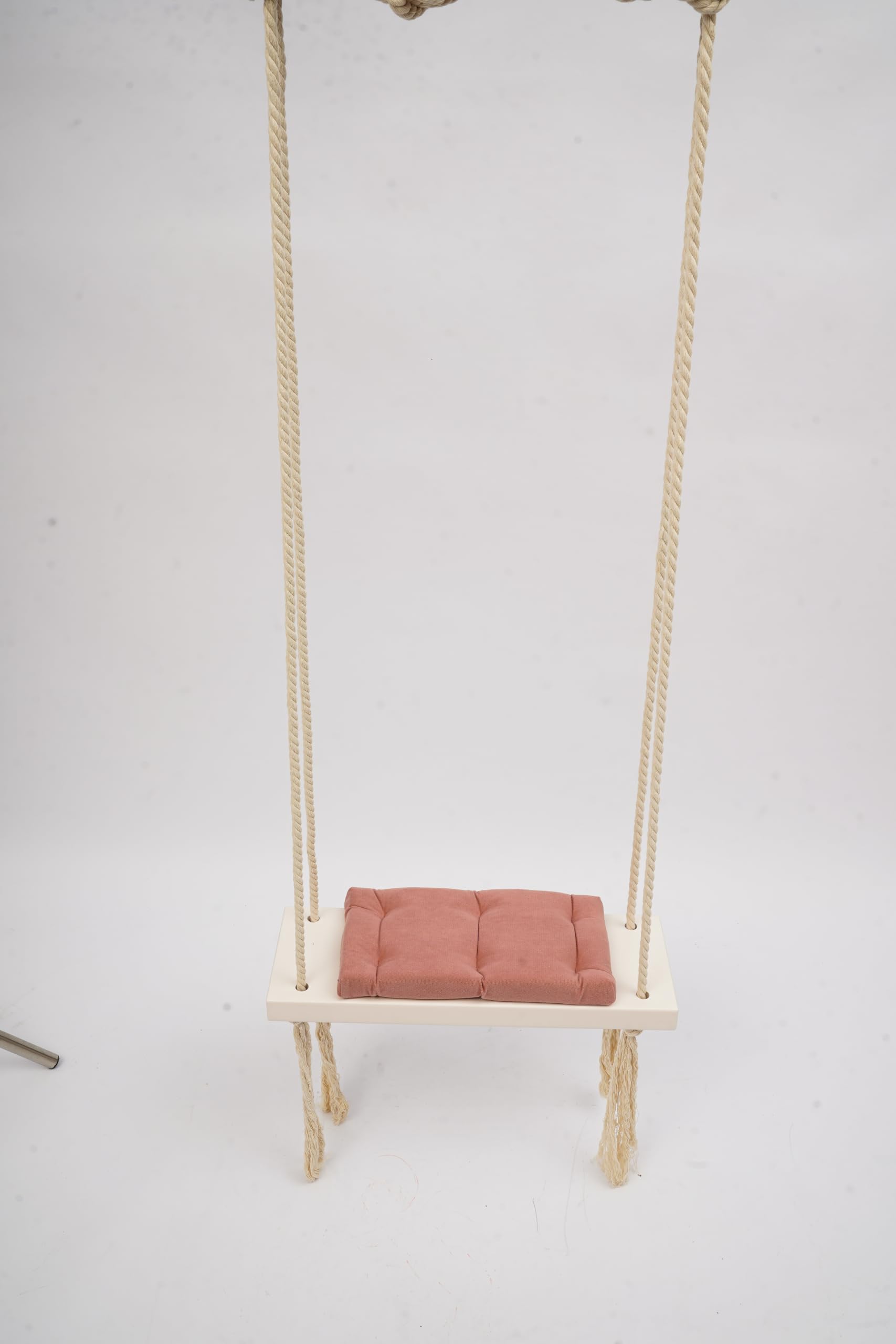 Columpio colgante de madera maciza rosa con acolchado para niños