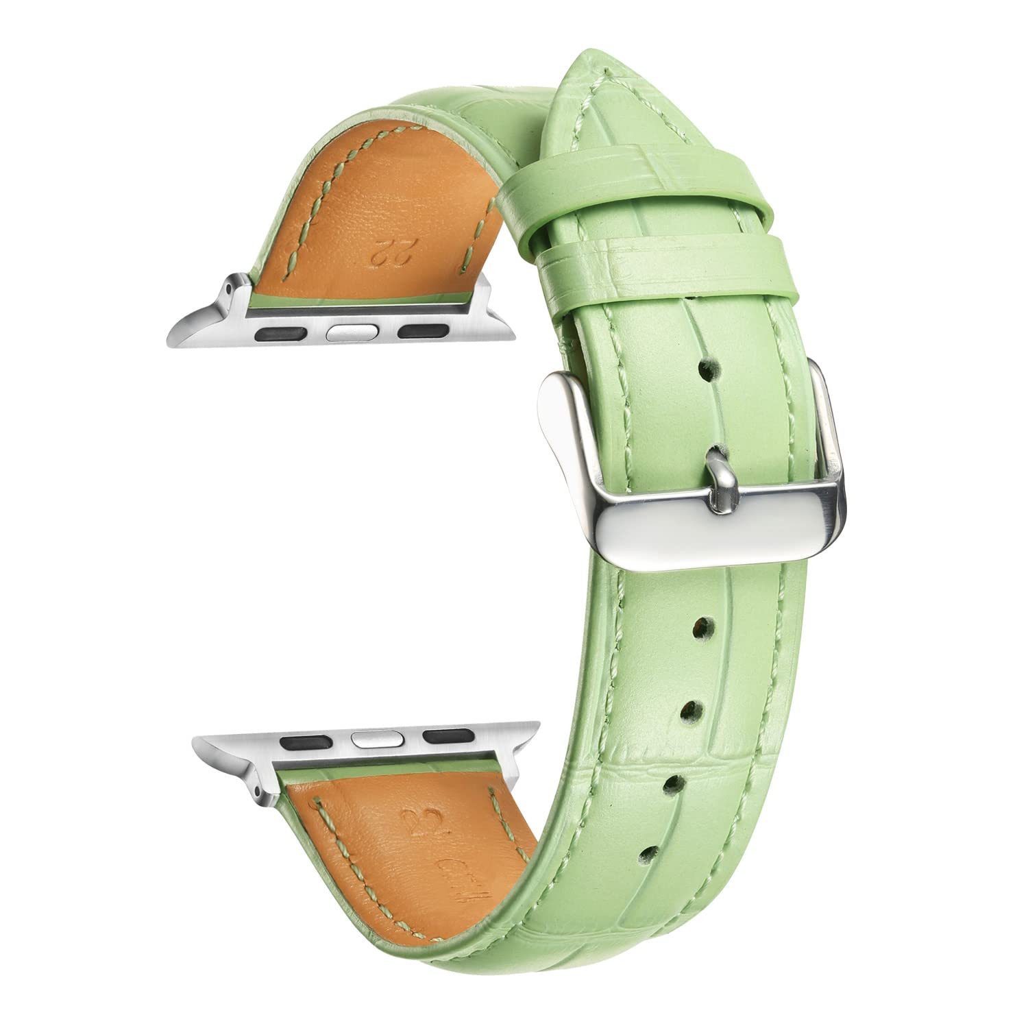 MUENShop Compatible with Apple Watch Strap Leather 42mm/44mm/45mm Light Green Wristband Replacement for iWatch - Image 2