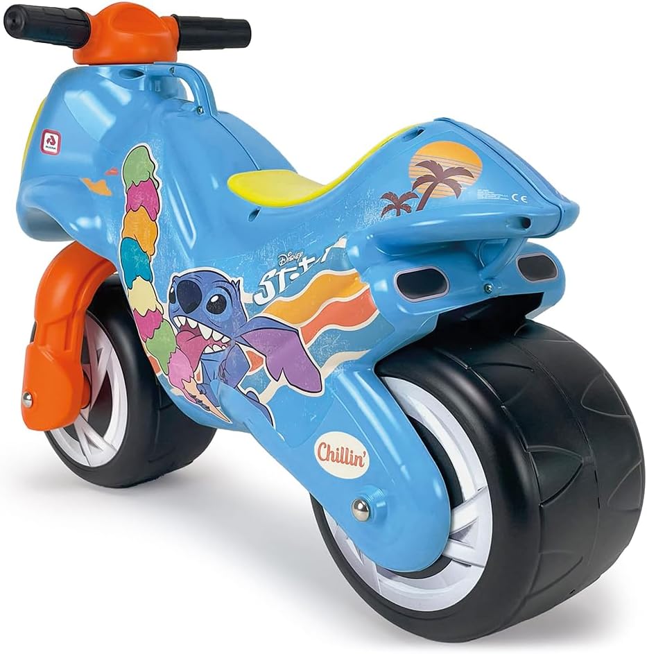 INJUSA - Neox Stitch Ride On Motorcycle for Children from 18 Months to 3 Years, with Permanent Stitch Decoration, Plastic Wheels and Carrying Handle for Parents, Blue