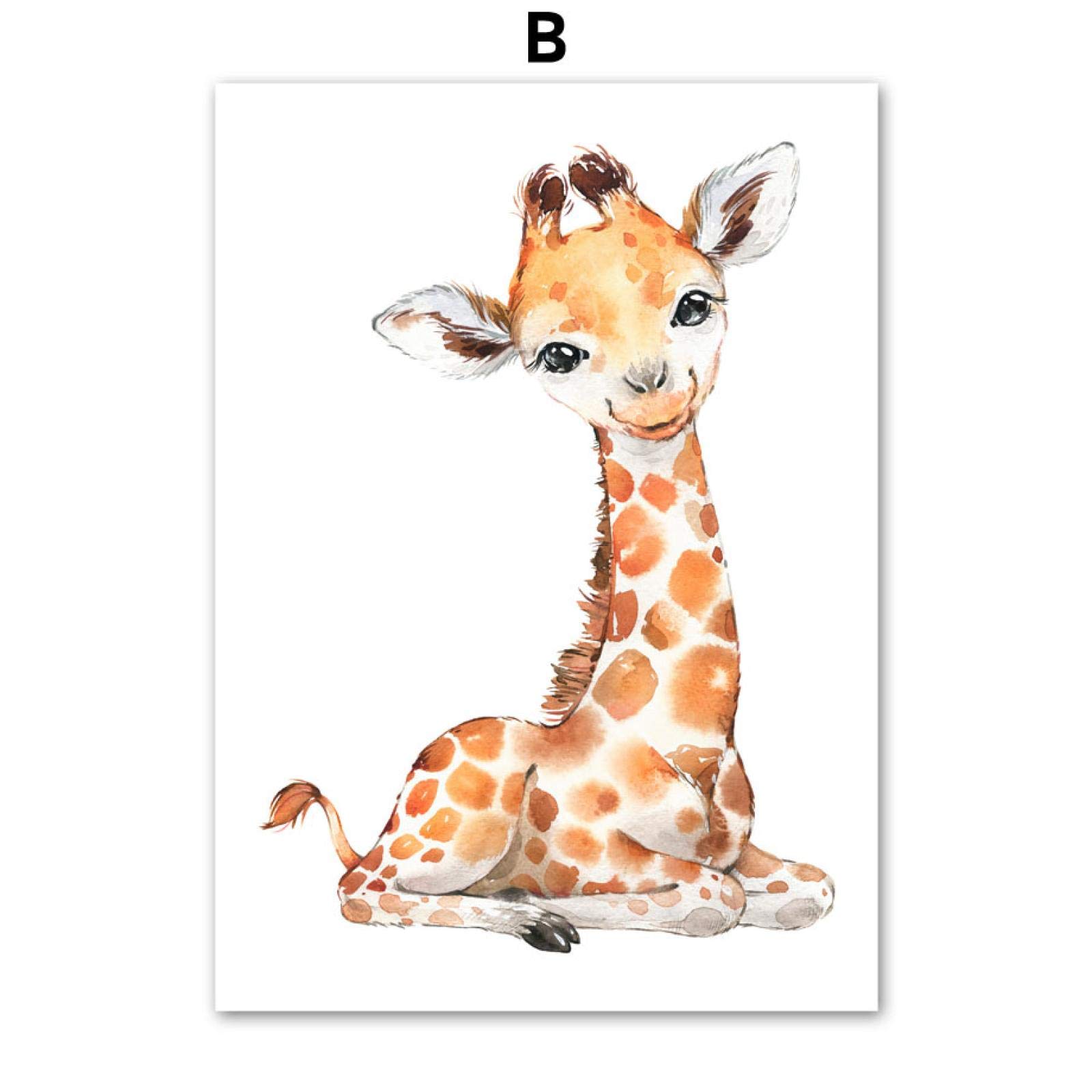 Carteles e impresiones Arte de la pared de animales Pintura de la lona Jirafa Elefante León Hipopótamo Cuadros de la pared del cuarto de niños Habitación de los niños del bebé 60x80cmx3pcs Sin marco