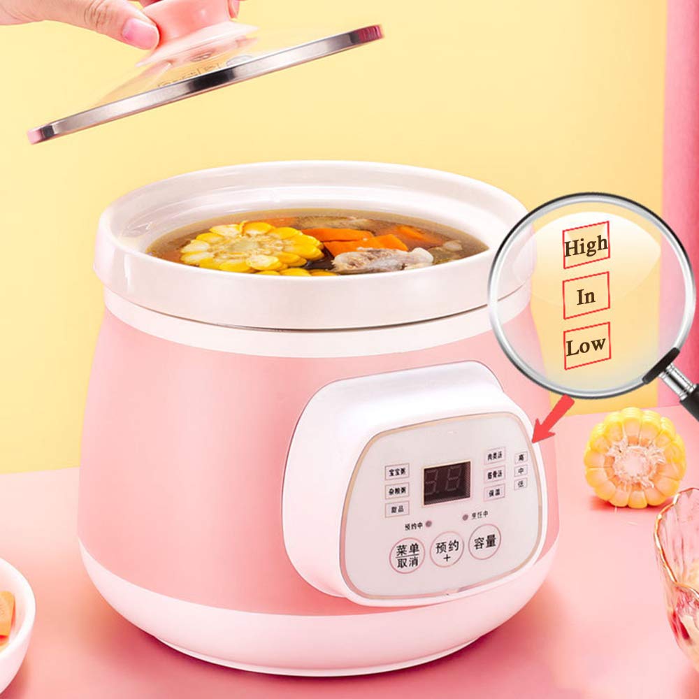 Olla cocción Lenta eléctrica 1,5 l con Revestimiento cerámica, Olla para guisar Inteligente para hogar con función Reserva y 6 configuraciones cocción para 2 o 3 Personas