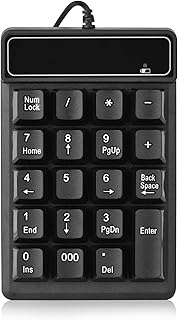 Agatige Mechanical Numeric Keypad, 19 Keys Number Pad Cable Length 1.5m / 5ft USB Wired Number Keypad Portable Keypad Extended Layout for Laptop Desktop PC