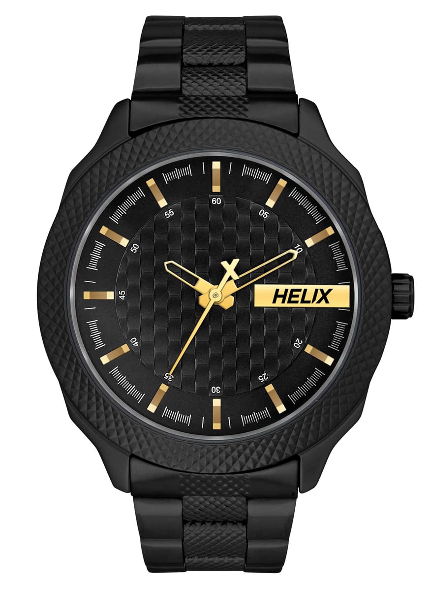 Helix by Timex Black Round Analog Watches for Men | Quartz Movement Stainless Steel Bracelet Men Watches | Upto 30 m Water Resistance with Foldover Clasp Closure | Gift for Men TW034HG12 (B0BCR393PM) Amazon Price History, Amazon Price Tracker