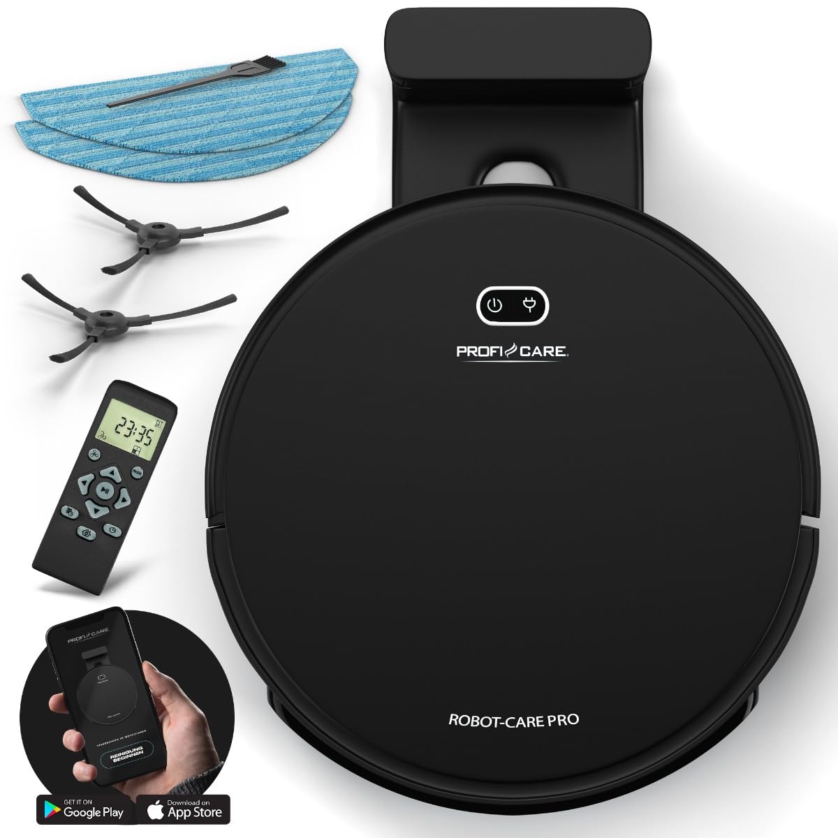 PROFI CARE Robot odkurzający podłączony do WiFi z funkcją wycierania czarny PC-BSR3108-czarny