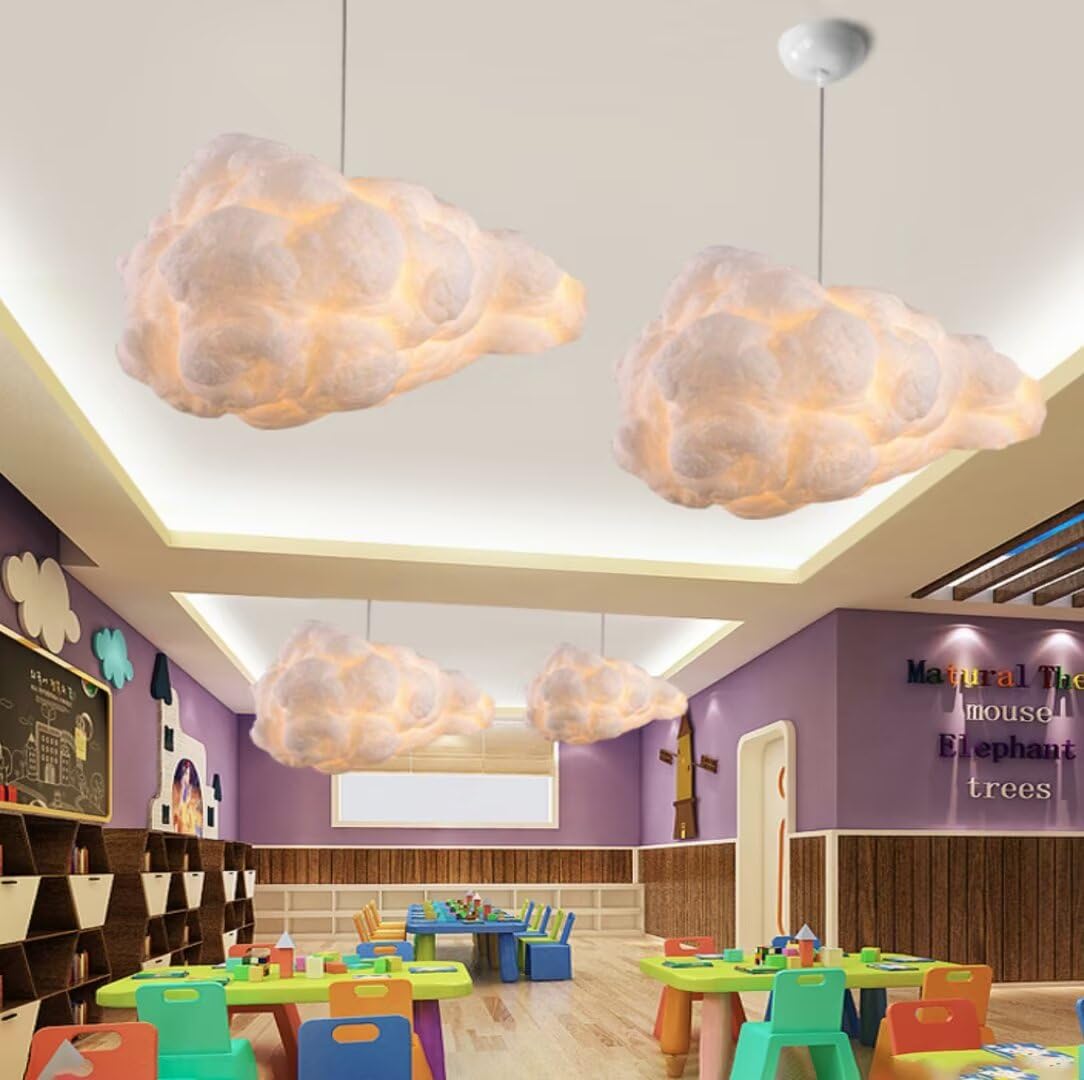 Lámpara colgante de nube de simulación creativa de algodón con forma de nube flotante, lámpara de techo decorativa para dormitorio, comedor, pasillo