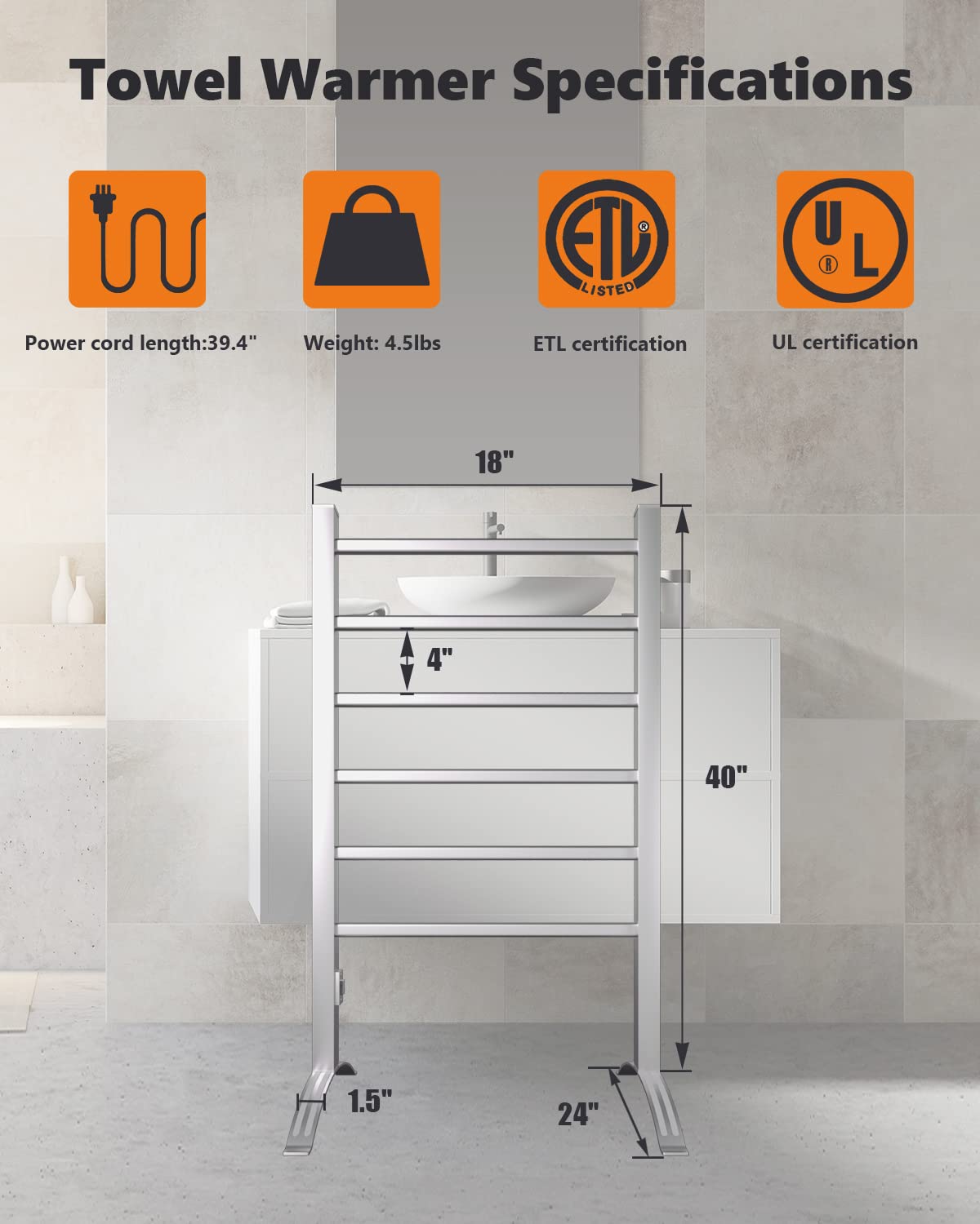 GOPLUS Calentador de Toallas Eléctrico 2 en 1 con 6 Barras Calefactoras, Secador Toallas 100W, Radiador de Toallero de Aluminio para Montaje en Pared o de Pie, Calienta Toallas Baño Pijamas Albornoz