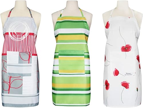 FBTS Basic Paquete de 3 delantales ajustables para mujeres y hombres, delantales resistentes al agua con bolsillos para cocina