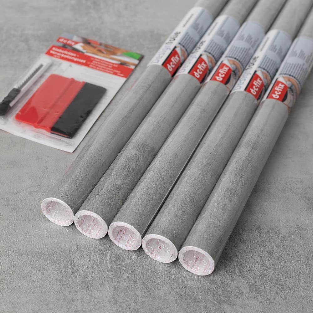 67.5cm x 2m (Pack of 5 + App Kit) d-c-fix CONCRETE GREY sticky back plastic vinyl wrap film (346-8166)
