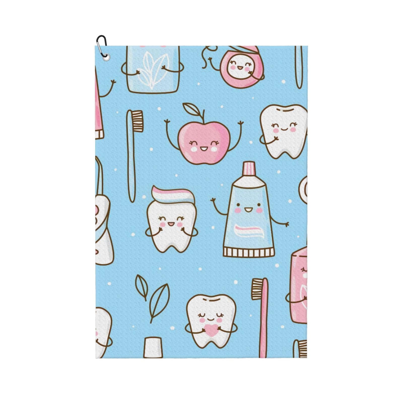 Hnnkloy Dentist Teeth Tooth Brushes, 16x24 in Portable Waffle Golf Towels with Carabiner Clip for Golf Bag