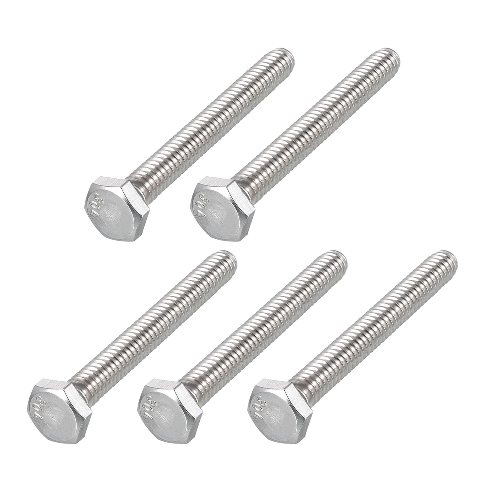 METALLIXITY Hex Head Bolts (1/4-20 x 2") 5Pcs, 304 Stainless Steel 18-8, Fully Threaded, External Hex Drive, Plain Finish