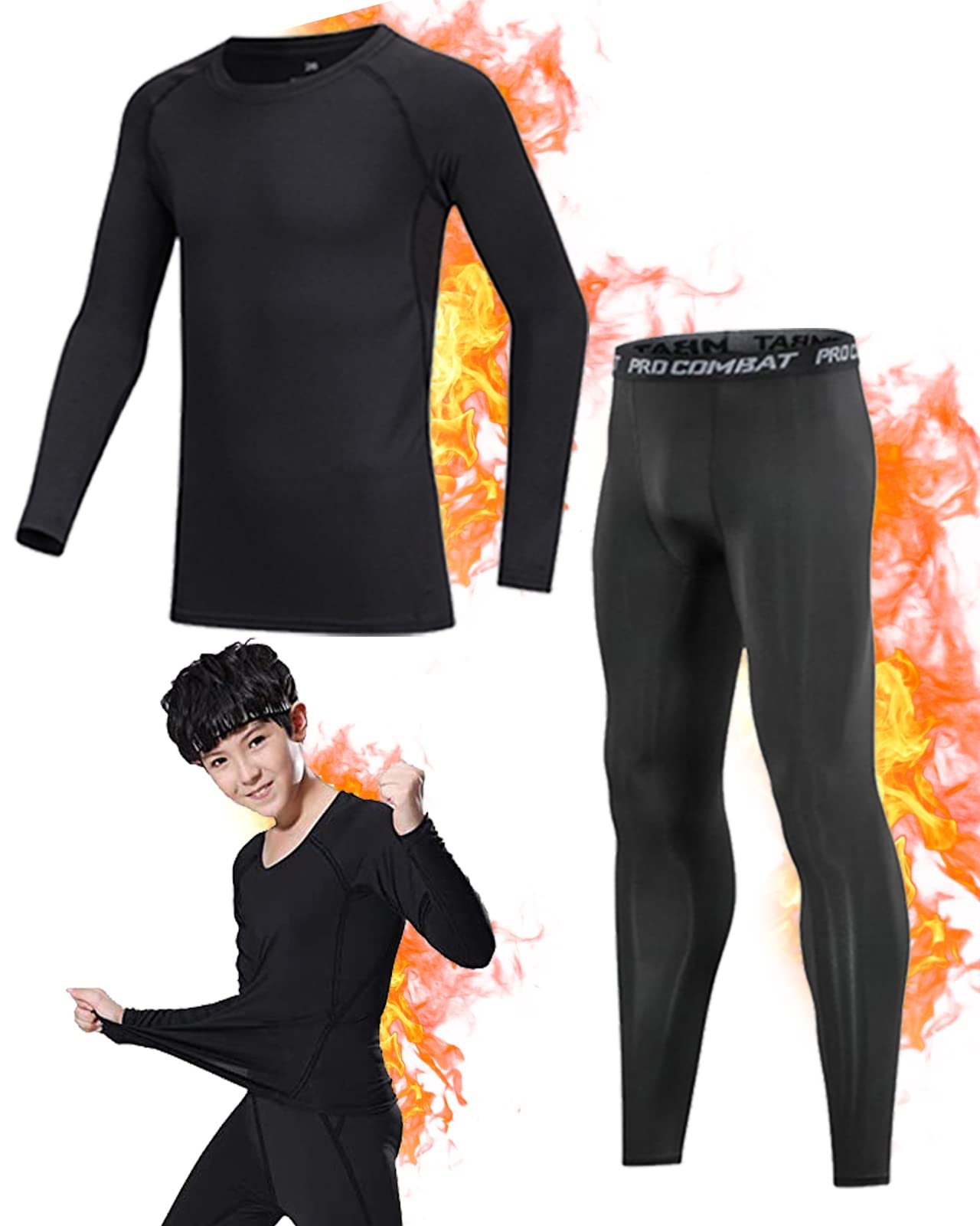Yutdeng Set Intimo Termico Bambino Biancheria Intima Termica Ragazzo Ragazza Calcio Manica Lunga Pantaloni Termici Set Base Layer Funzione Traspirante Riscaldante e ad Asciugatura Rapida(110-160 cm)