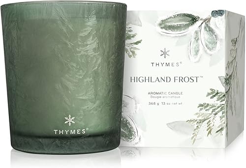 Thymes Highland Frost Vela grande  Vela perfumada con notas nítidas de salvia, eucalipto y agujas de ciprés, fragancia de lujo para el hogar, vela