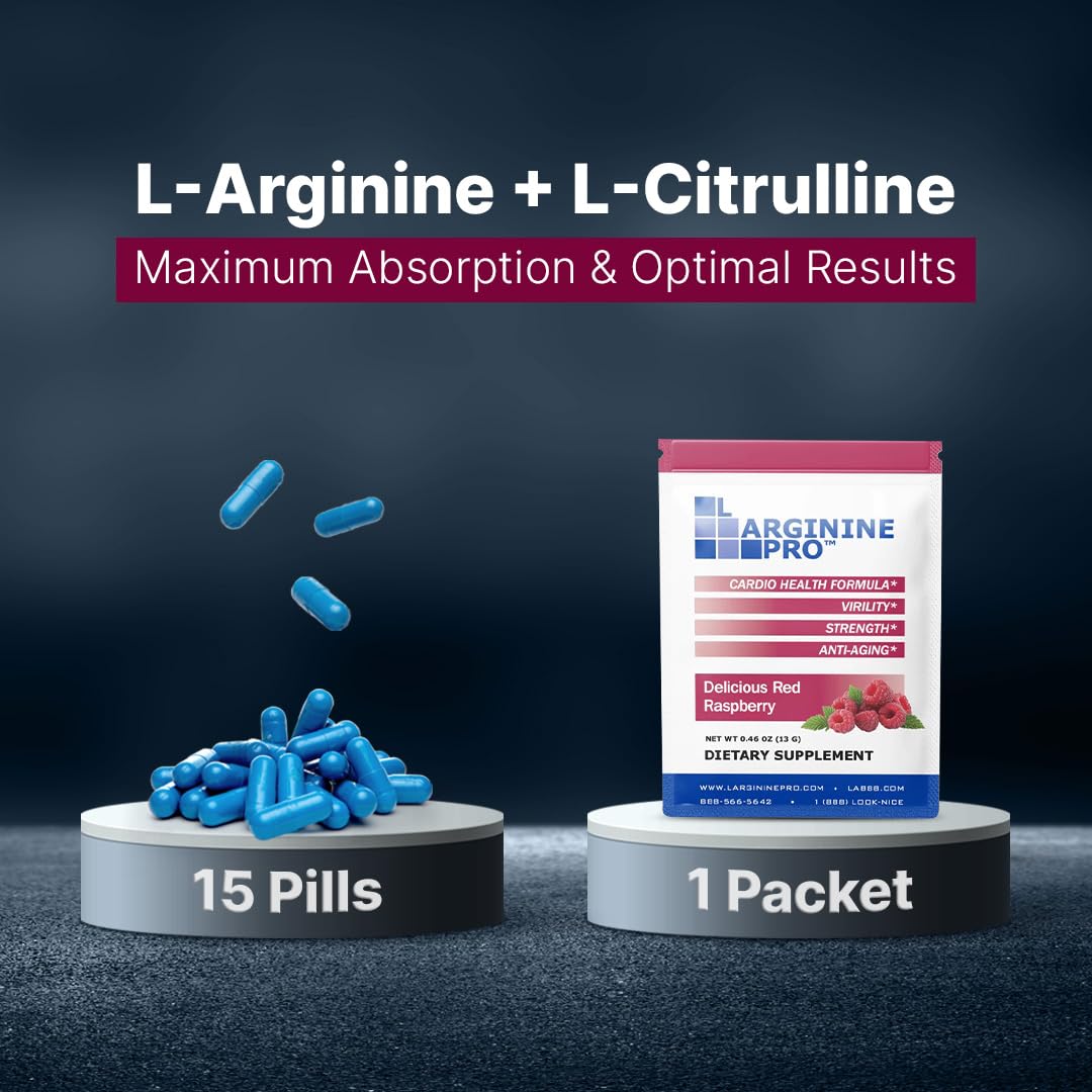Supplement Powder | 30 Packets Single Serve Travel Size | 5,500mg of L-arginine Plus 1,100mg L-Citrulline, Raspberry — Amazon image 8