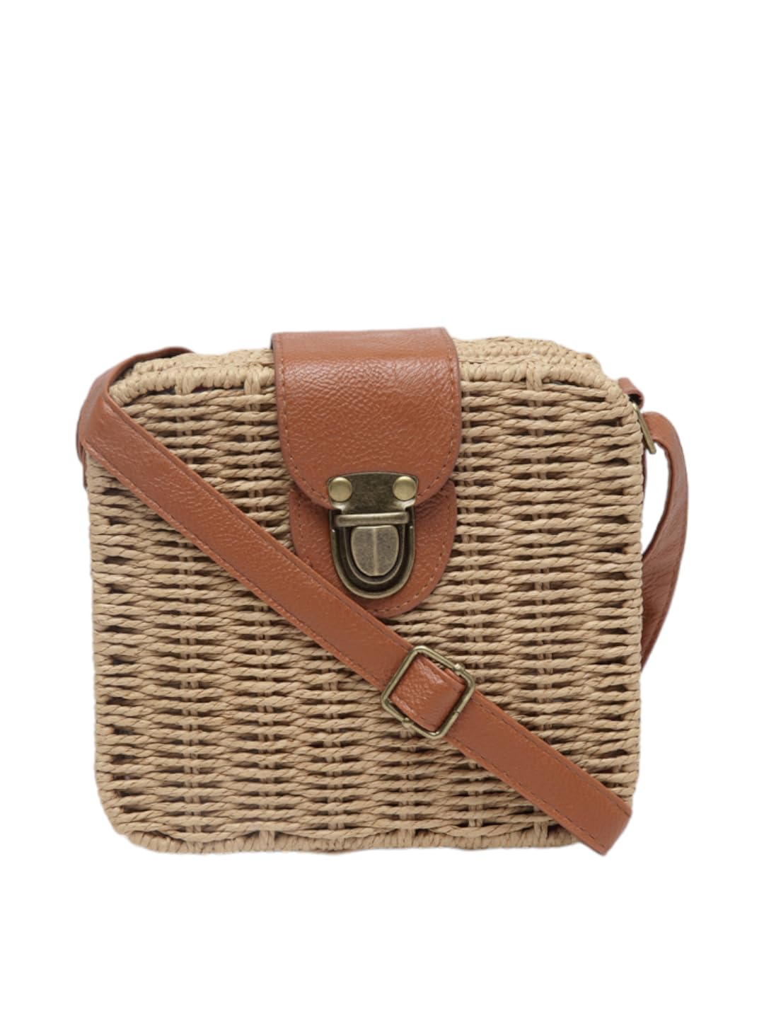 Women Basket Weave Sling Bag with Adjustable Strap, Straw Portable Small Box Woven Womens Cross Body Bag Shoulder Messenger Satchel (Brown) (B0D589DSWK) Amazon Price History, Amazon Price Tracker