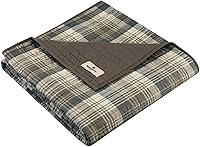Woolrich Tasha Taupe Quilted Throw - Reversible Plaid & Solid Cotton Blanket, Lightweight All-Season 50x70 Cozy for Couch Bed
