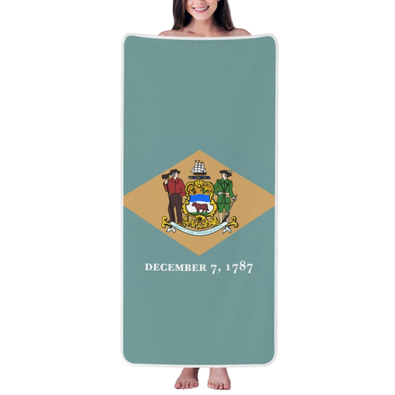 pojknbv Flag Of Delaware Print Comfortable Coral Velvet Bath Towel Home Bathroom Hotel Spa Beach Travel Holidays
