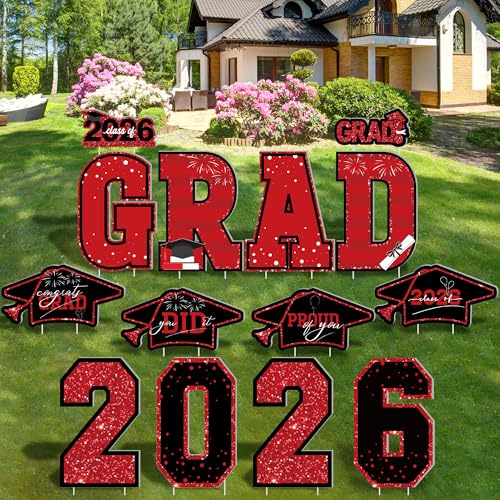 HOVACY 14 PCS Red Graduation Yard Signs Class of 2026