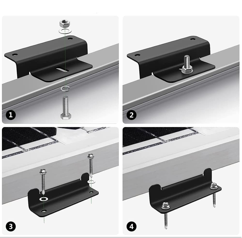 Zonnepaneel, Z-houders met moeren, zonnepaneel, montagebeugel voor camper, boot, caravan, Z-houder voor dakmontage, zonnepaneel, zwart, 8 stuks