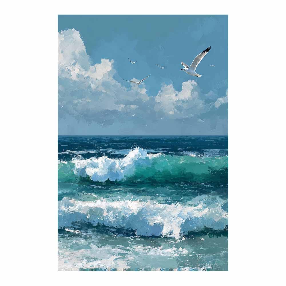 HOQIU Natural scenery wall art Seagulls Ocean Waves s decorative painting, wall art, for Living Room Bathroom Bedroom Kitchen Decoration.(Multicolor)-80x120cm Unframed