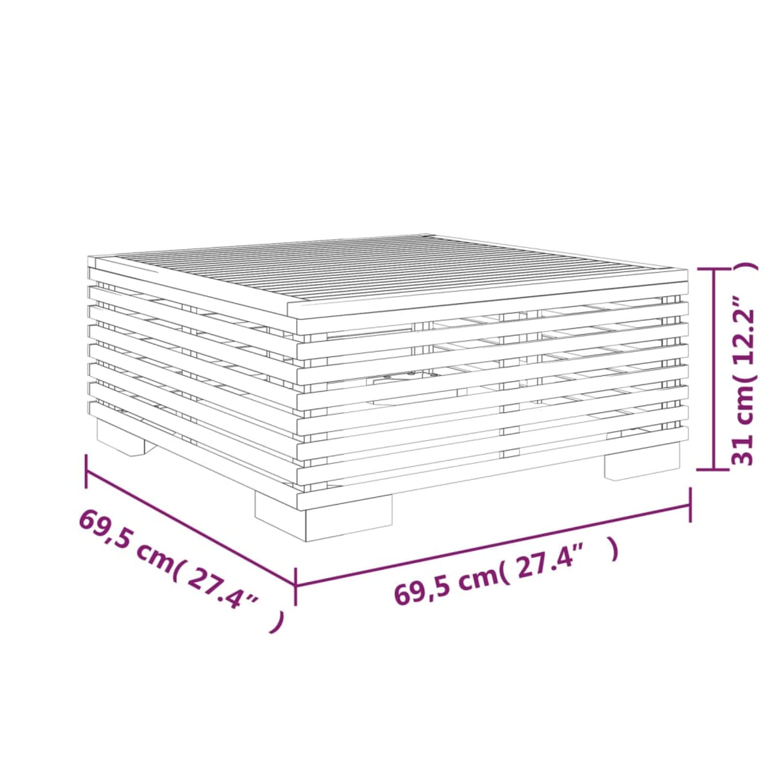 Homgoday Table basse de jardin 69,5 x 69,5 x 31 cm en bois massif teck, table d'appoint, table d'appoint pour salon, salle de réception d'invités, chambre à coucher et mobilier de bureau