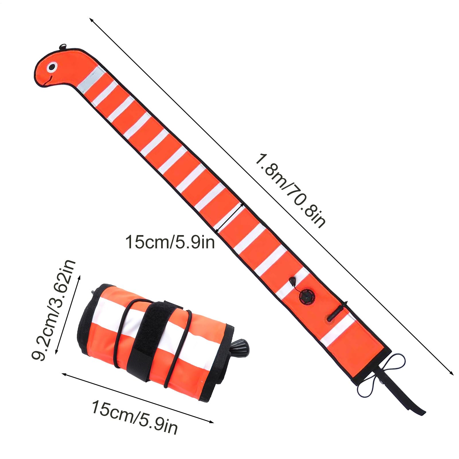 Boa di sicurezza subacquea - Pennarello riflettente ad alta visibilità, galleggiante gonfiabile a forma di salsiccia, tubo di segnale per immersioni in nylon | Per lo snorkeling, marcatura