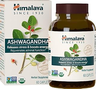 Himalaya Organic Ashwagandha 670 mg 60 Caplets, Equivalent to 4630mg of Ashwagandha Root