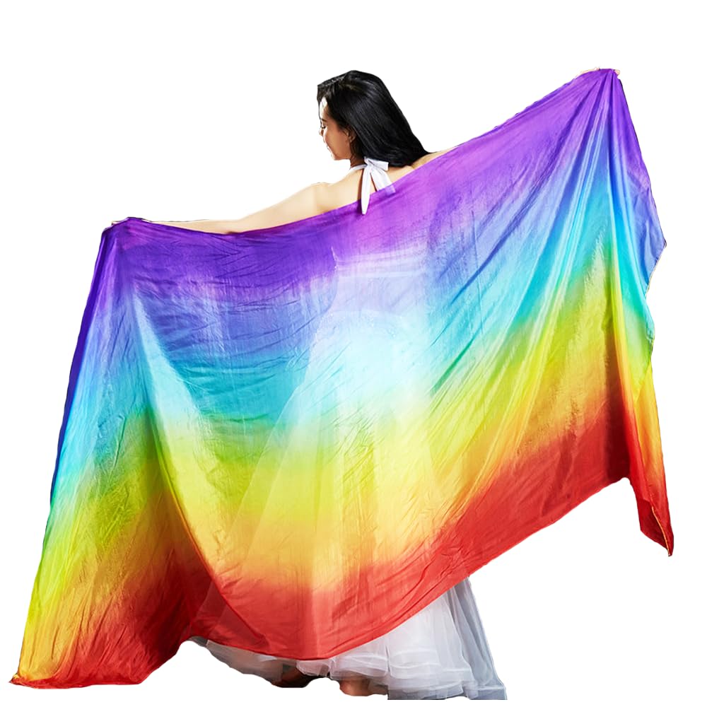 Leemiman Women's Rainbow 2.5 M Long Belly Dance Silk Veils Hand-Made Dyed Veil (Rainbow)