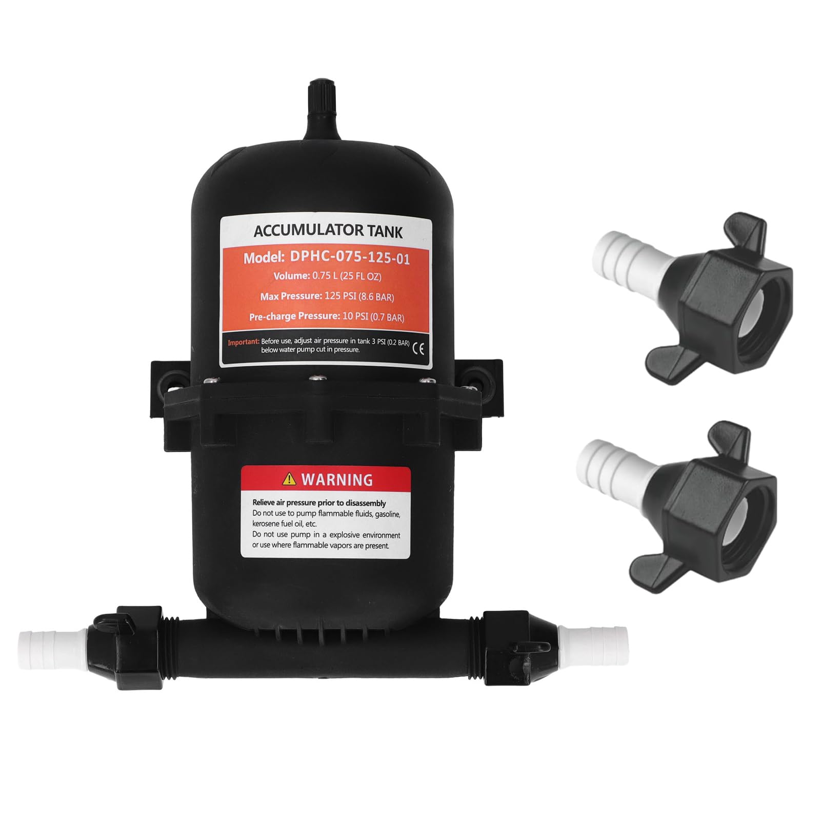 Licaevey #511 0.75L Accumulator Tank Control, 125 Psi 8.6Bar, Reduces Pump Cycling And Smooths Water For Marine, Rv, And Off Grid Systems