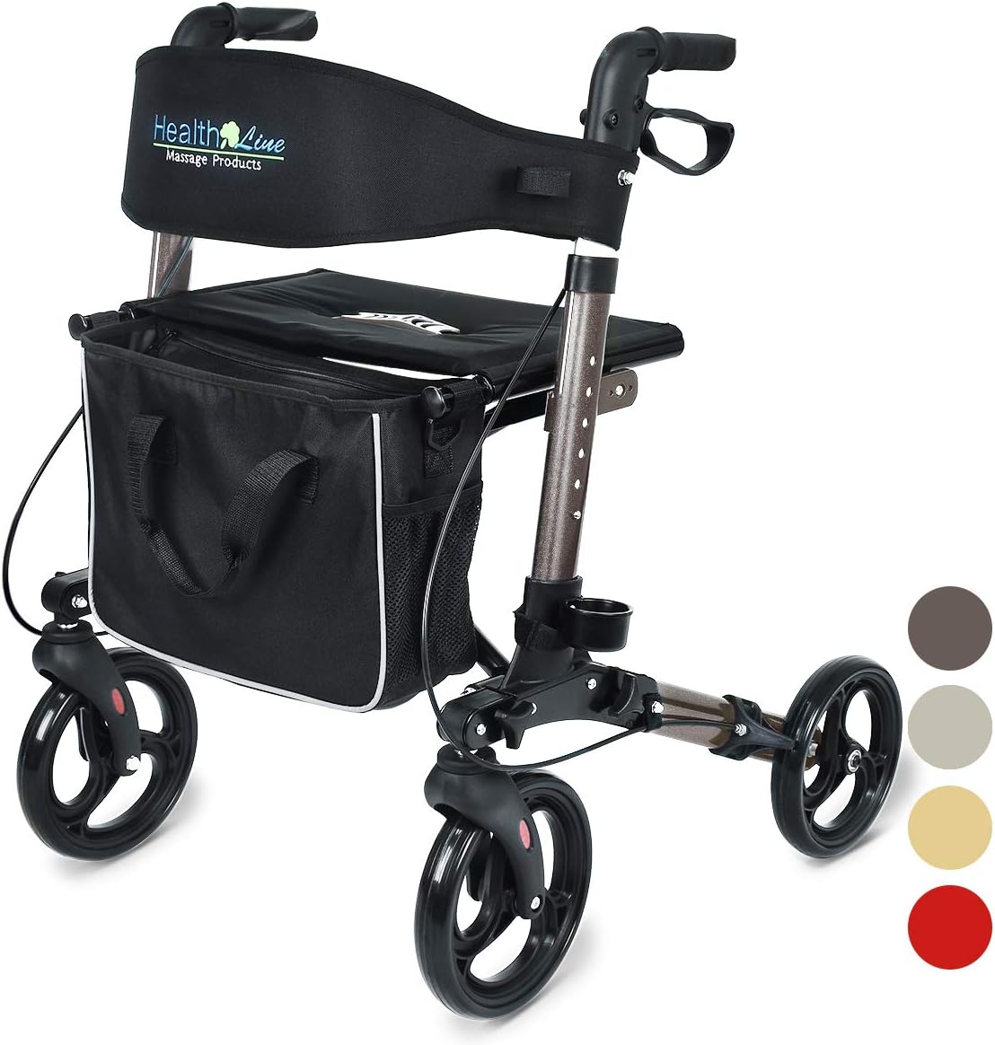 Health Line Massage Products Compact Rollator for Seniors Elderly Disabled, Euro Style Aluminum Mobility Assist Walker Quick Folding Walker with Seat and 8" Wheels, Titanium