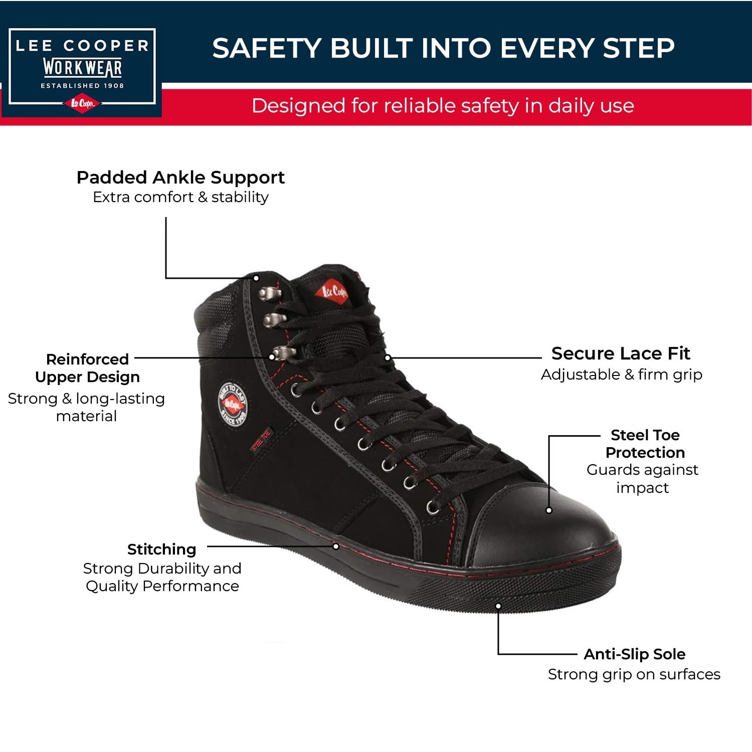 Lee Cooper LCSHOE022 Unisexowe obuwie ochronne robocze w stylu baseballowym z metalowym podnoskiem antypoślizgowe lekkie