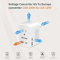Vista 8 de 220 V to 110 V Voltage Converter, 20 W PD, Reduces 220 V to 120 V, U.S. to Europe Travel Converter for Over 80 Countries, Including Most European