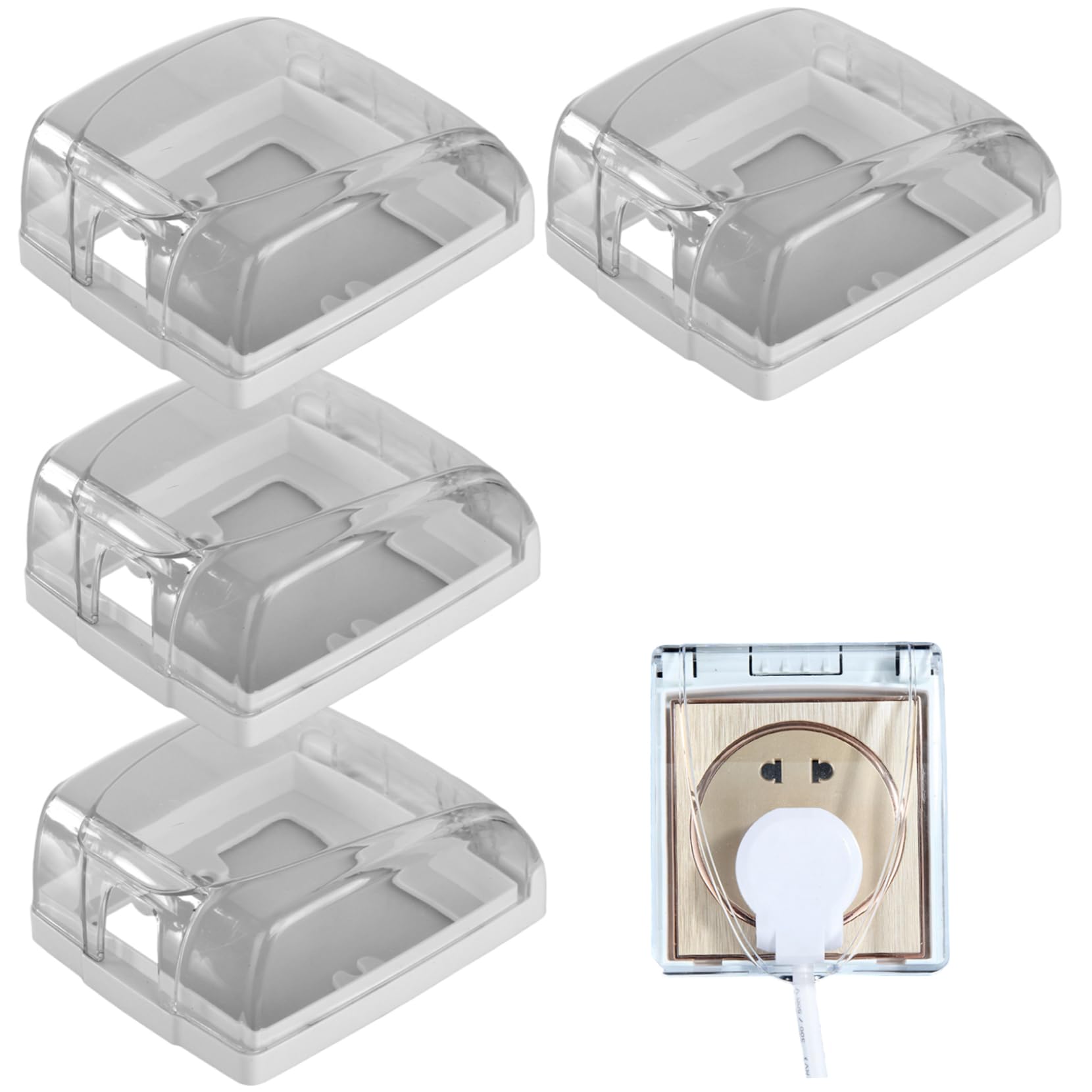 4-Pack Waterproof Outlet Covers, Plastic Clear Outlet Covers for Bathroom Kitchen, Doorbell Cover Switch Plate Protector