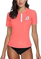 Vista 187 de BesserBay Women’s Rash Guard Shirt UPF 50+ Half Zip Short Sleeve Quick Dry Swim Shirt Swimsuit Tops
