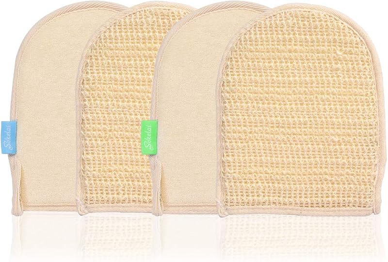 Luvas de Banho Esfoliantes de Sisal e Algodão Wokelai, Dupla Face, Pacote com 4